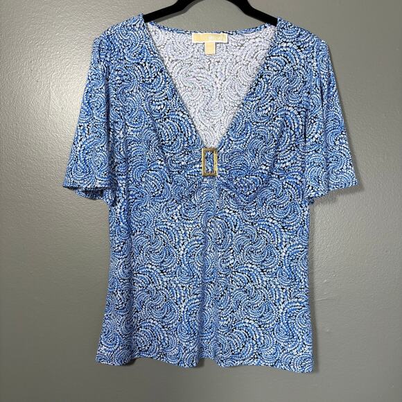 Michael Kors Women's Blue Swirl Y2K Buckle Accent Top - Medium - Empire Waist - Picture 1 of 7